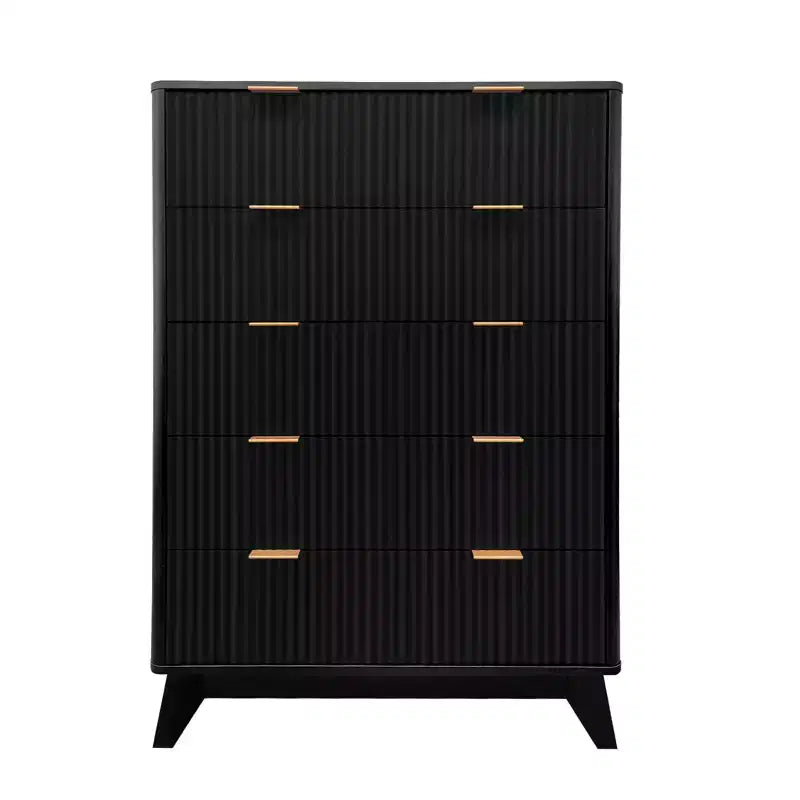 COZONY 5-Drawer Tall Dresser Waveform Fluted Wood Chest Modern Storage Drawers for Living Room Kids Bedroom Nursery