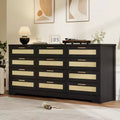 12 Drawer Dresser for Bedroom Modern Rattan Chest of Drawers Wood Storage Organizer with Drawers and Handles for Nursery Entryway Living Room