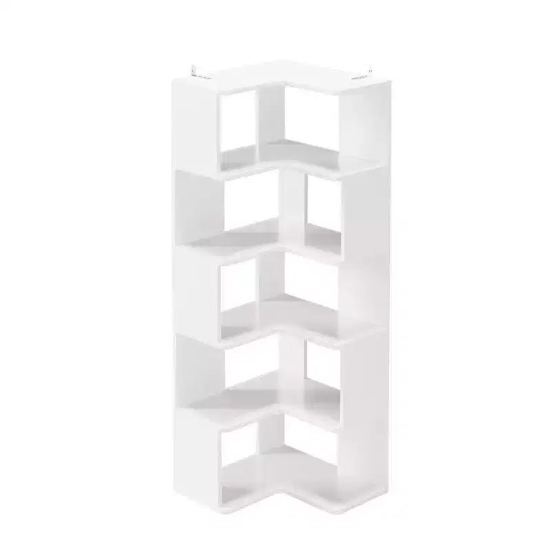 Karl Home Corner Book Shelf White 6 Tiers L-Shaped