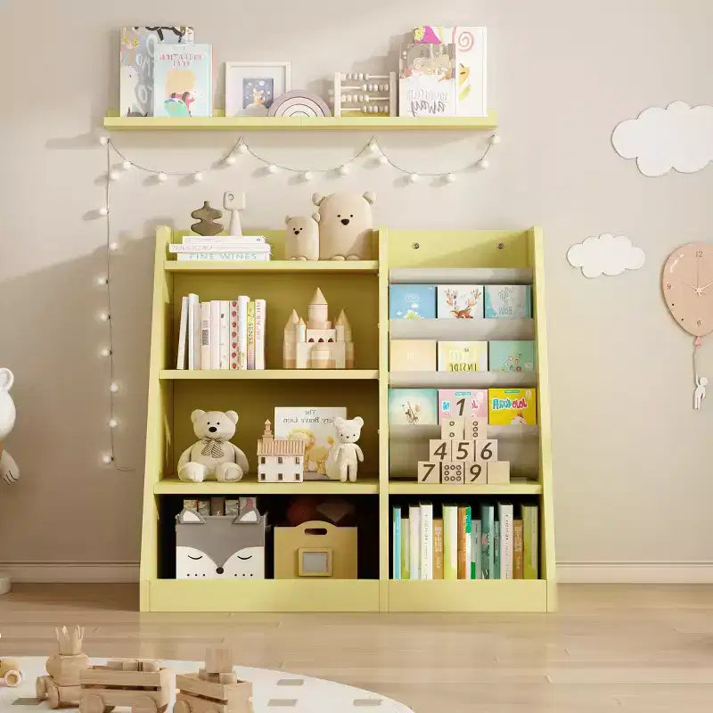 Okak 35in Kids Bookshelf Small Bookshelf with 4 Shelves Ladder Shelf for Kids Room Living Room Playroom Yellow