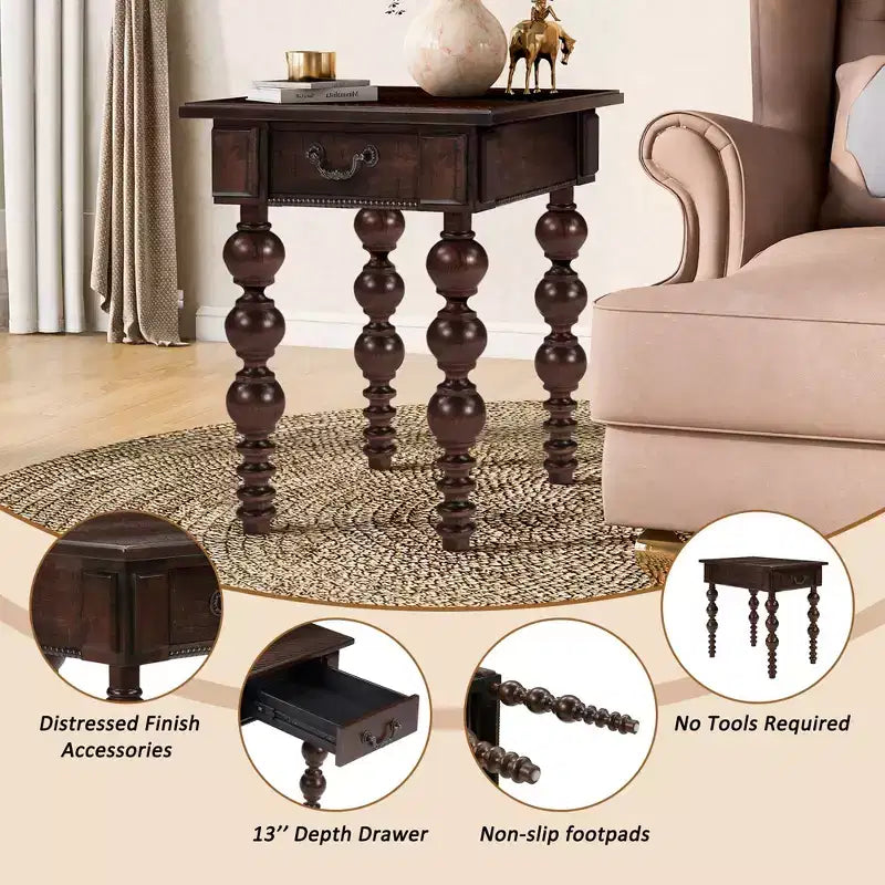 Table basse en bois massif style vintage