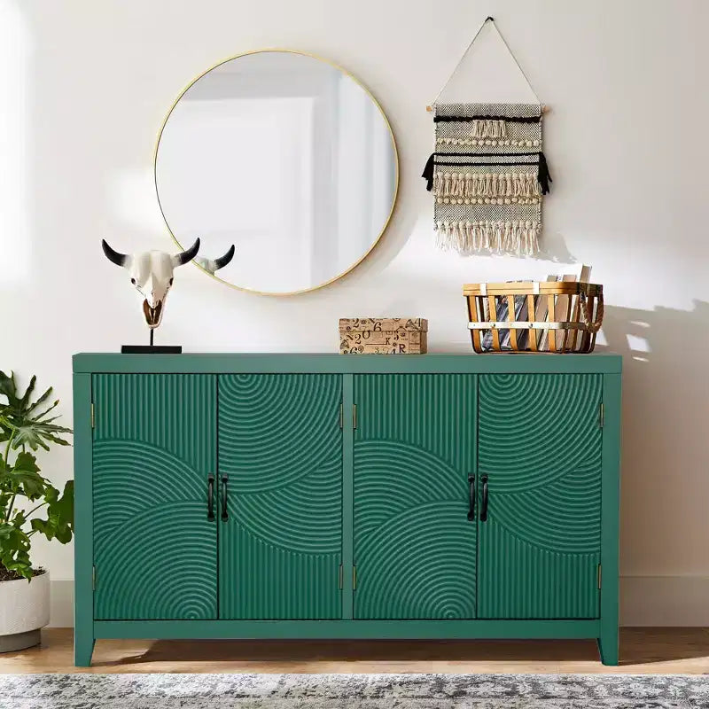 GDFStudio Rhodes Mid-Century Modern Fir Wood 59.00'' Storage Console Cabinet with 4 Doors