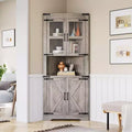 Farmhouse Corner Cabinet Tall Corner Storage Cabinet with Glass Door & Adjustable Shelves Bathroom Cabinet with Storage for Living Room Bathroom