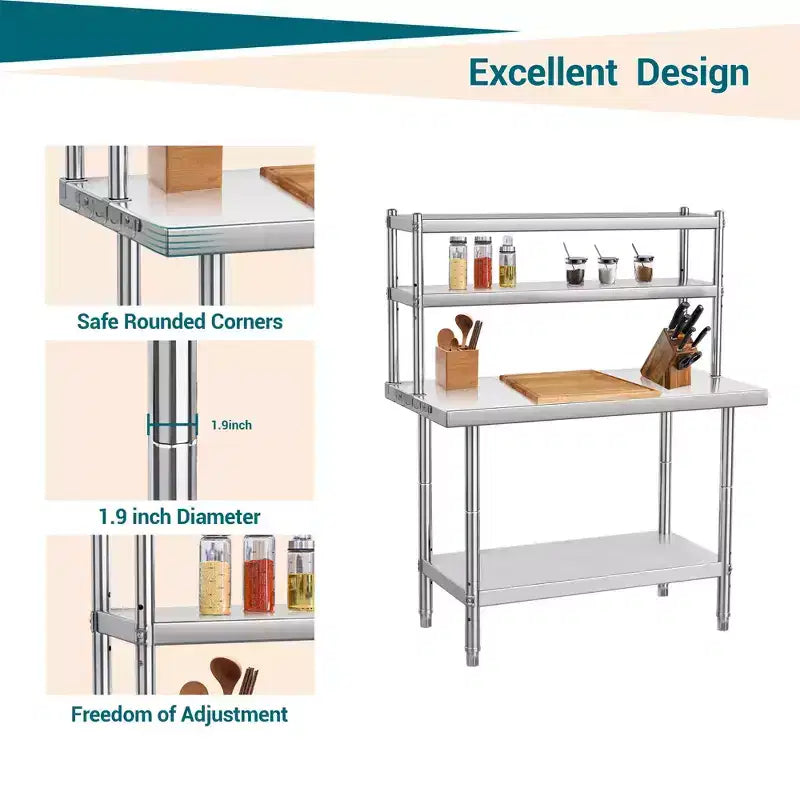 Table en acier inoxydable robuste Table de préparation commerciale en métal