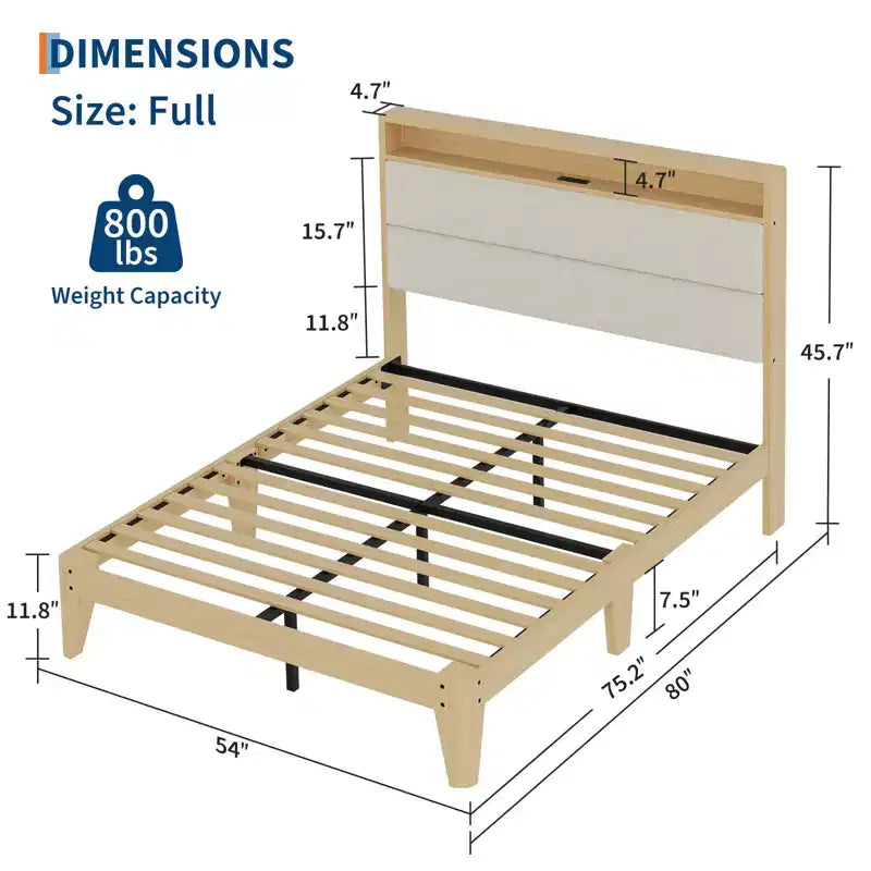 Cadre de lit tapissé avec éclairage LED
