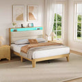 COZONY Upholstered Bed Frame with LED Light & Storage Headboard Boucle Platform Bed with Wooden Slats No Box Spring Needed Easy Assembly