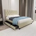 Bellemave Modern Velvet Queen Bed With Twin Trundle and 2 Storage Drawers Beige