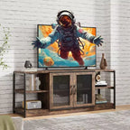 TV Stand for 65+ Inch TV Industrial Entertainment Center TV Media Console Table Farmhouse TV Stand with Storage Mesh Door and Shelves TV Console