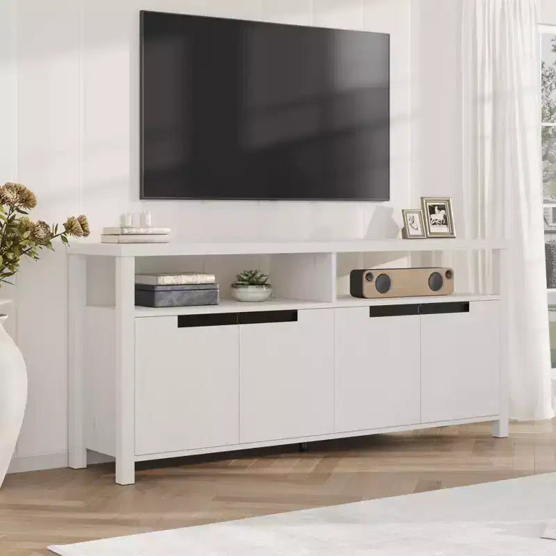 Farmhouse TV Stand for 70 Inch TV 63 Inch Long Entertainment Center with Storage and Open Shelf Large Television Stand Modern Tall Media Console Table