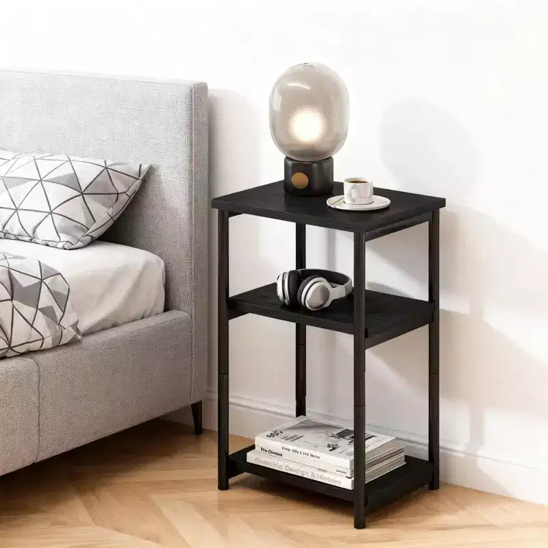 Modern Sofa Side Table 3 Tier Wooden Narrow End Table Small Bedroom Nightstand with Metal Frame Accent Bedside Table for Small Space