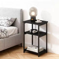 Modern Sofa Side Table 3 Tier Wooden Narrow End Table Small Bedroom Nightstand with Metal Frame Accent Bedside Table for Small Space