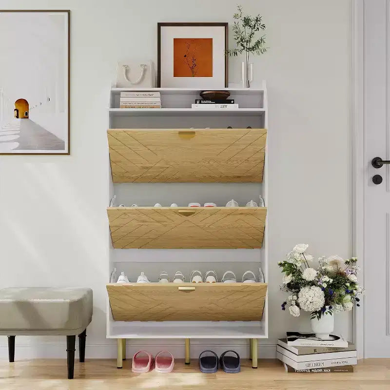 Shoe Cabinet Storage for Entryway Ultra Slim with 3 Flip Drawers 31.2 W Narrow Shoe Cabinet for Front Door Entrance Freestanding Shoes Organizer