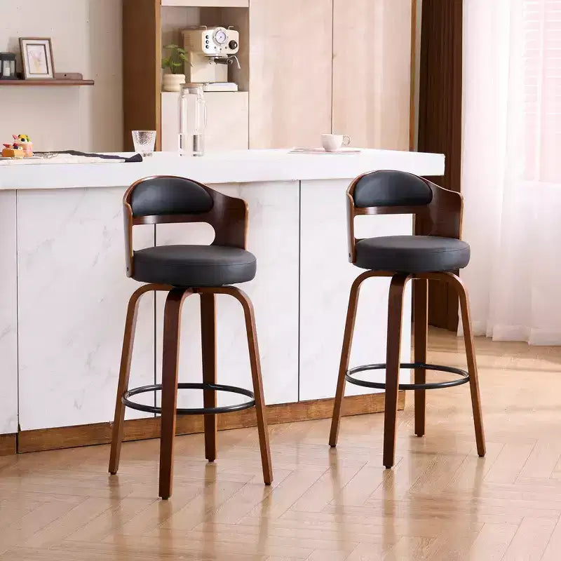 FERPIT 26 Faux Leather Swivel Counter Bar Stools with Bentwood Legs Set of 2
