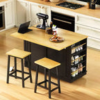 JVNOXK 48-inch Large Kitchen Island Folding Leaf Panel 5-Wheel Mobile Storage Cart with 5 Open Side Shelves (Does Not Include Stools) Black