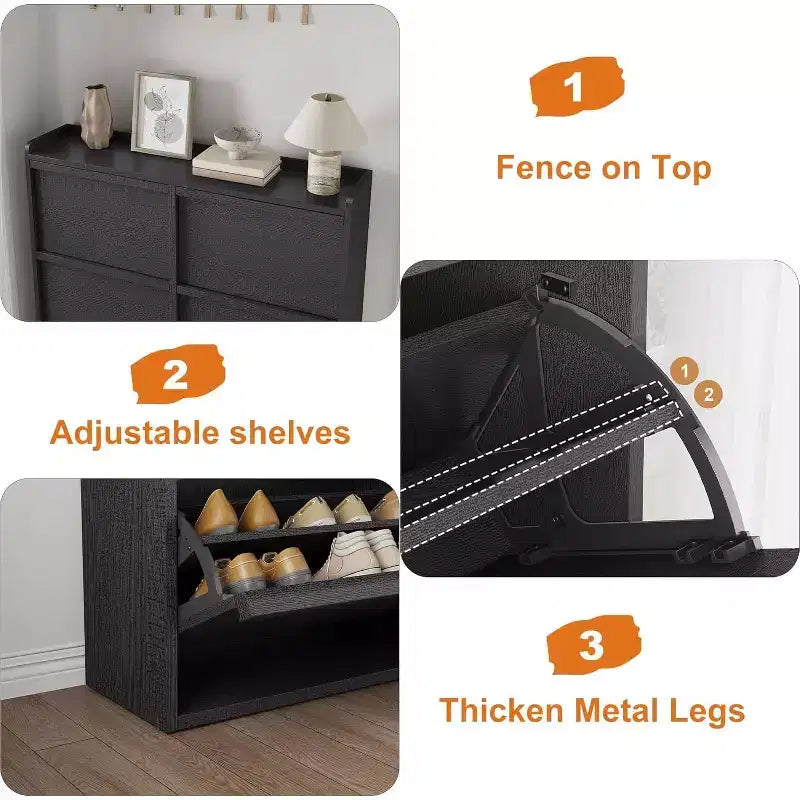 Meuble à chaussures avec tiroirs basculants en bois caché