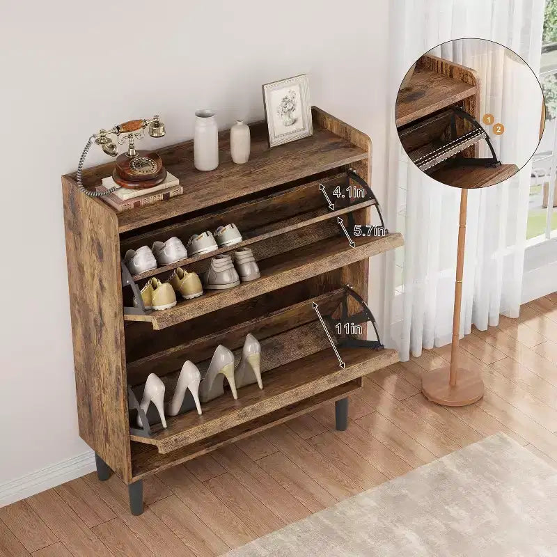 Meuble à chaussures avec tiroirs basculants en bois caché