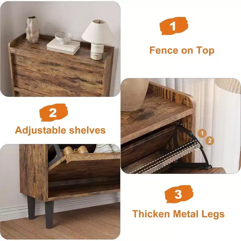 Meuble à chaussures avec tiroirs basculants en bois caché