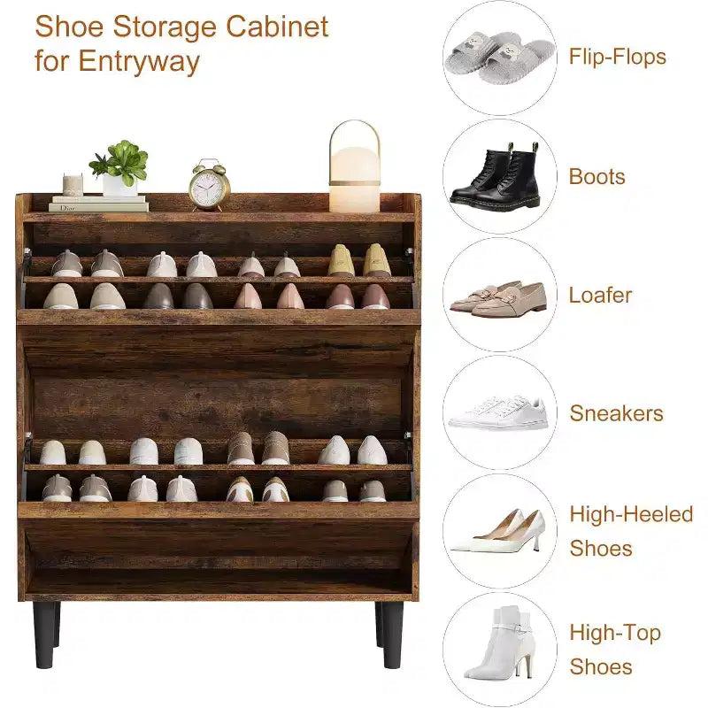 Meuble à chaussures avec tiroirs basculants en bois caché