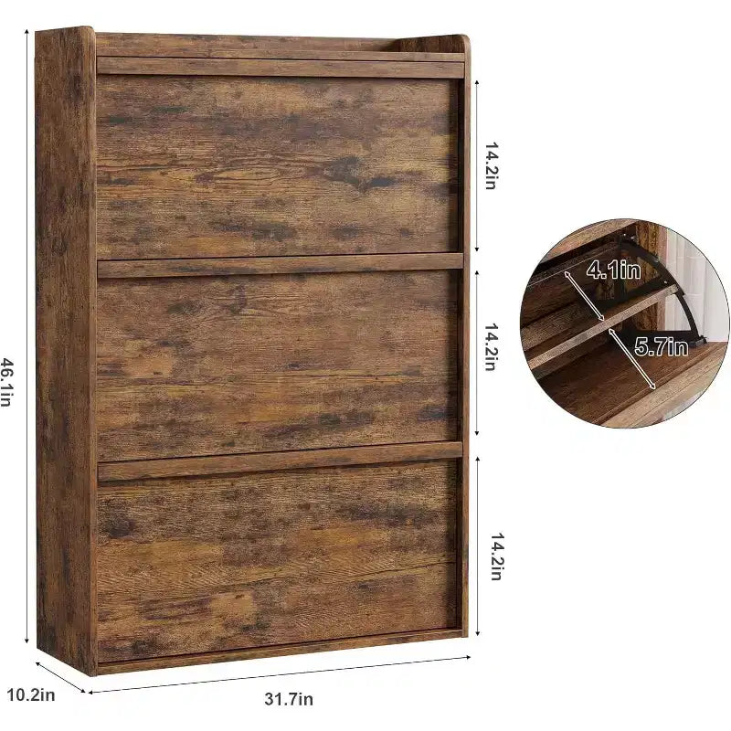 Meuble à chaussures avec tiroirs basculants en bois caché