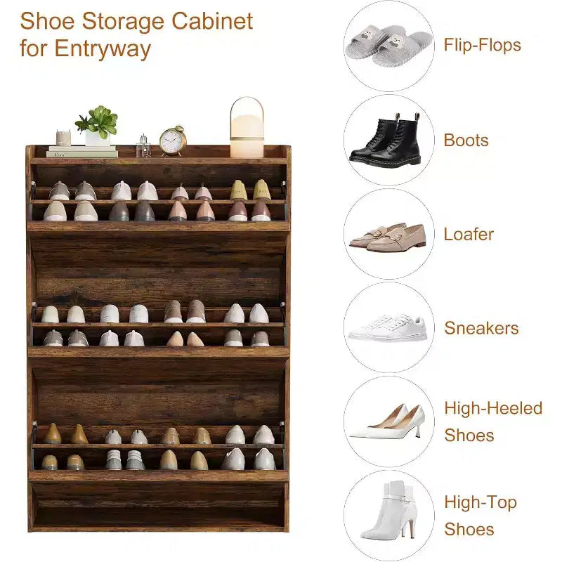 Meuble à chaussures avec tiroirs basculants en bois caché