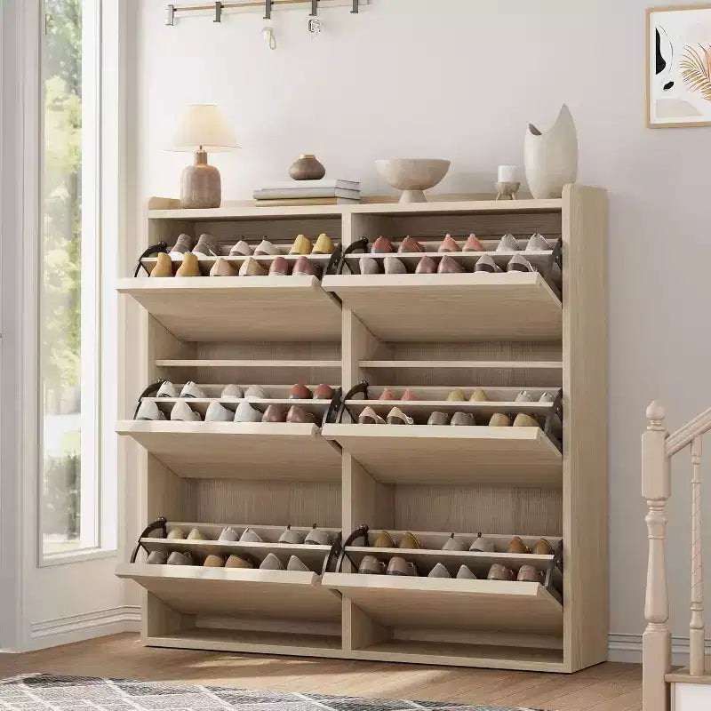 Shoe Cabinet with Flip Drawers Hidden Wood Shoe Cabinet Freestanding Shoe Storage Cabinet for Entryway Hallway