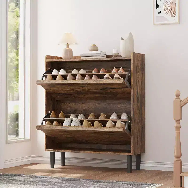 Meuble à chaussures avec tiroirs basculants en bois caché