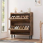Meuble à chaussures avec tiroirs basculants en bois caché