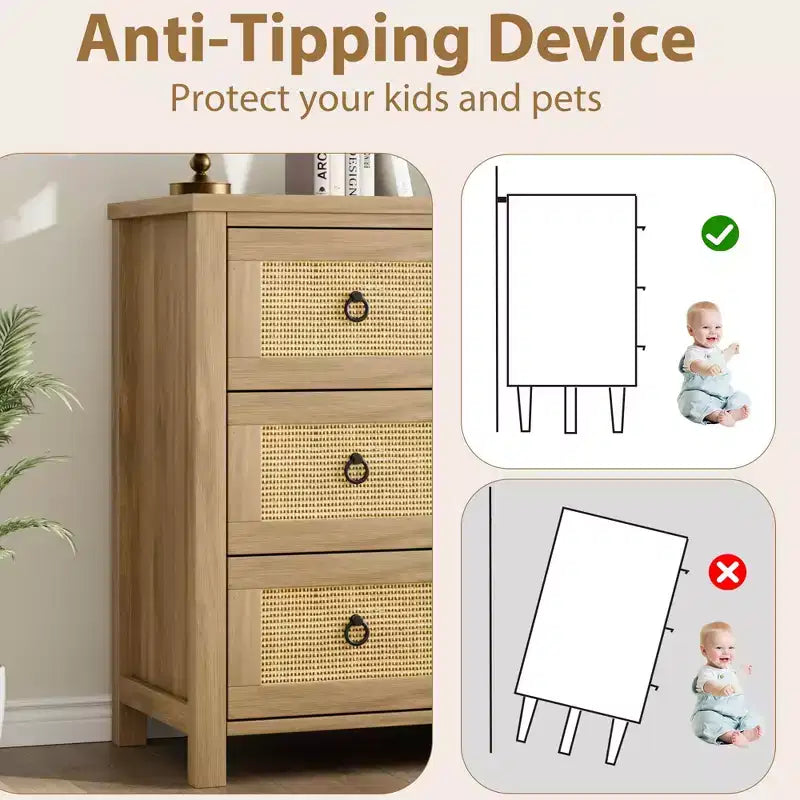 Commode en rotin avec tiroirs