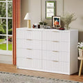 Groove-patterned vanity table with 8 drawers and double layers large capacity with anti-tilt design equipped with metal handles