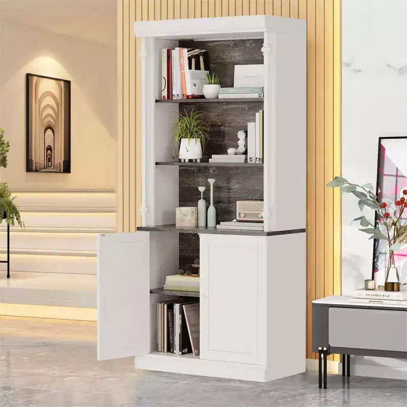 71 Freestanding Kitchen Pantry Cabinet with LED Lighting Tall Storage Hutch with 2 Doors and Adjustable Shelves Modern Pantry for Living Room