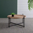 GDFStudio Lavonia Farmhouse Fir Wood and Iron Round Coffee Table