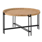 Table basse ronde en sapin et fer forgé style rustique