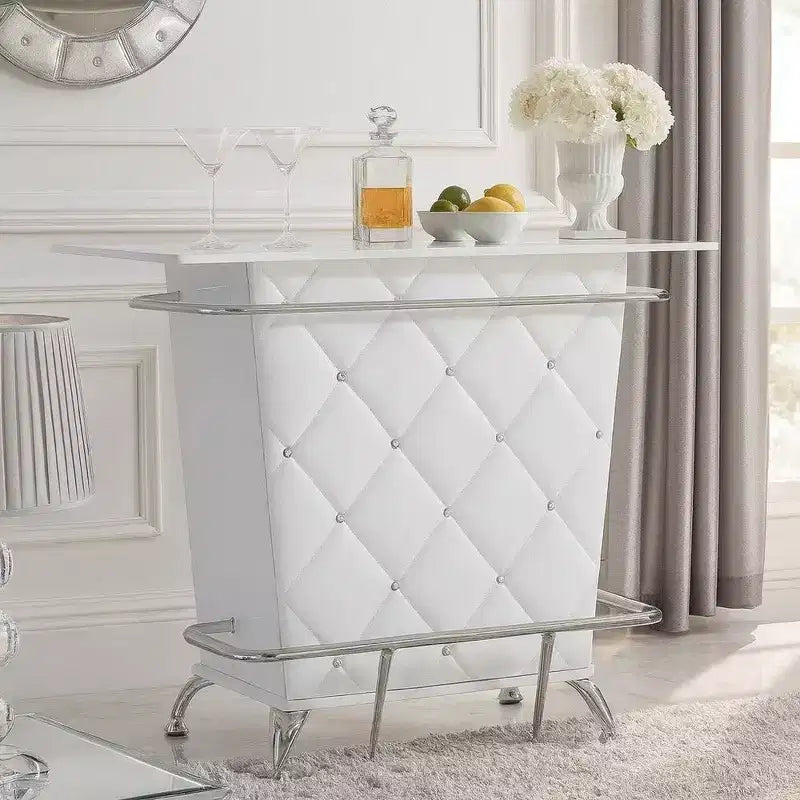 Royal Hampton Style Leatherette Padded Bar Table With Button Tufting White