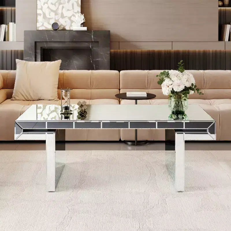 47 Rectangular Mirror Coffee Table with Fluted Glass Accents - Panipeachy