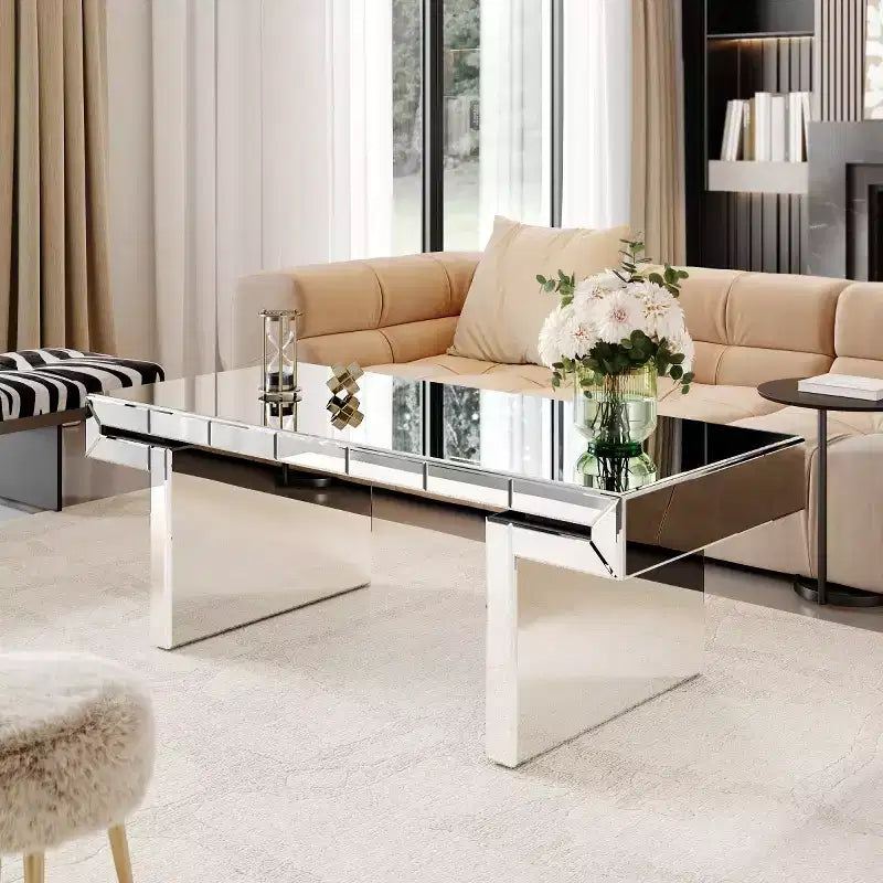 Table basse rectangulaire avec miroir