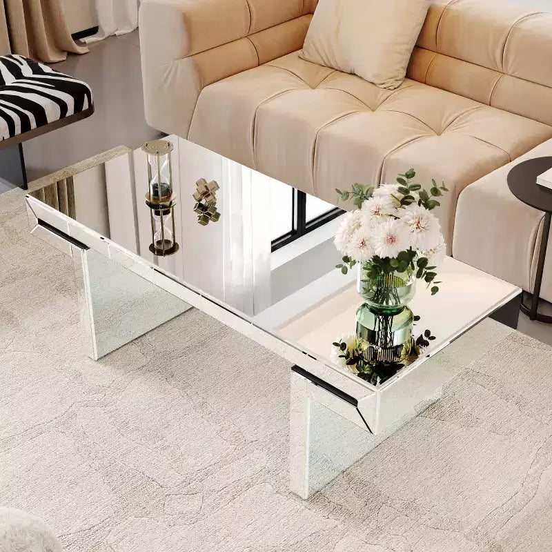 Table basse rectangulaire avec miroir