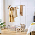 Okak Heavy Duty Hall Tree with Wheels and Lockable Brake Freestanding Coat Rack with Collapsible Design Storage Racks with Basket Silver