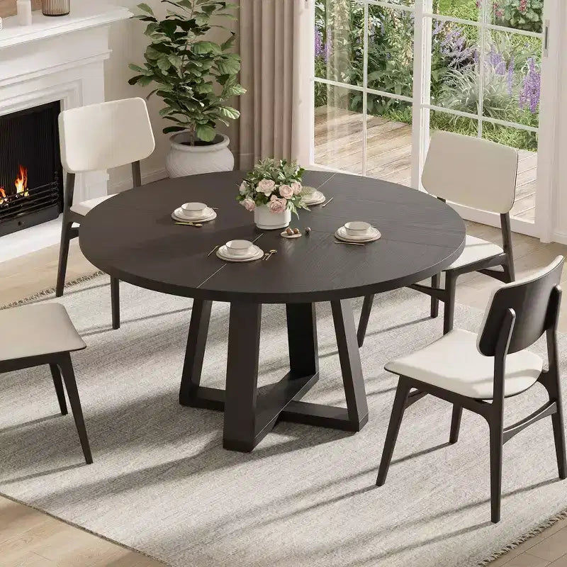 Round Dining Table for 4-6 47 Circle Dining Room Table with Sturdy Cross Base Farmhouse Wood Dining Table for Apartment Kitchen Living Room
