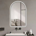 28 x 48 inch Multifunctional Arched LED Bathroom Vanity Mirrors with Three Color Temperatures for over Sink Black Frame