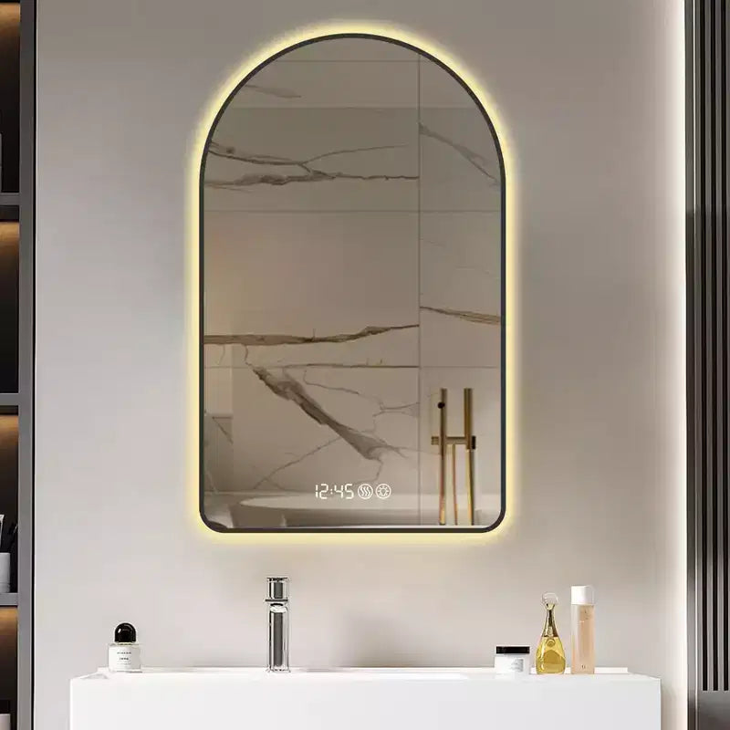 Miroirs de salle de bain LED multifonctionnels et arqués