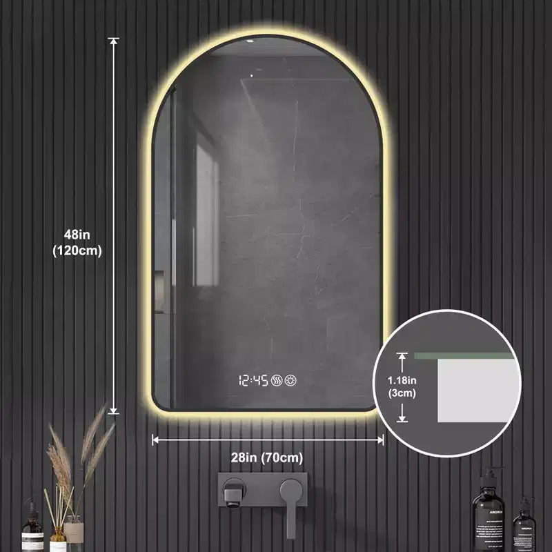 Miroirs de salle de bain LED multifonctionnels et arqués