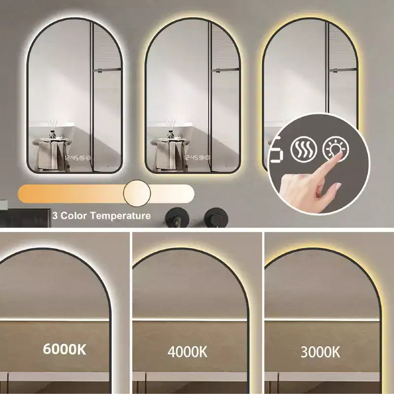 Miroirs de salle de bain LED multifonctionnels et arqués