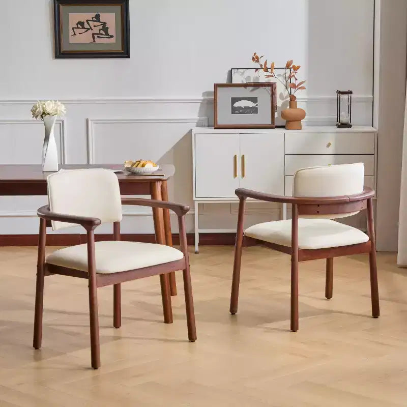 Set of 2 Retro PU Upholstered Dining Chairs with Solid Wood Frame Accent Armchairs for Dining Room or Living Room-Panipeachy