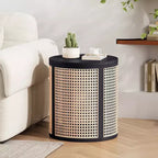 MAYEERTY 1 Pack Rattan Round Side Table with Storage Boho End Table for Living Room Bedroom Modern Home Decor