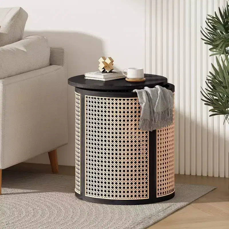 Table d'appoint ronde en rotin