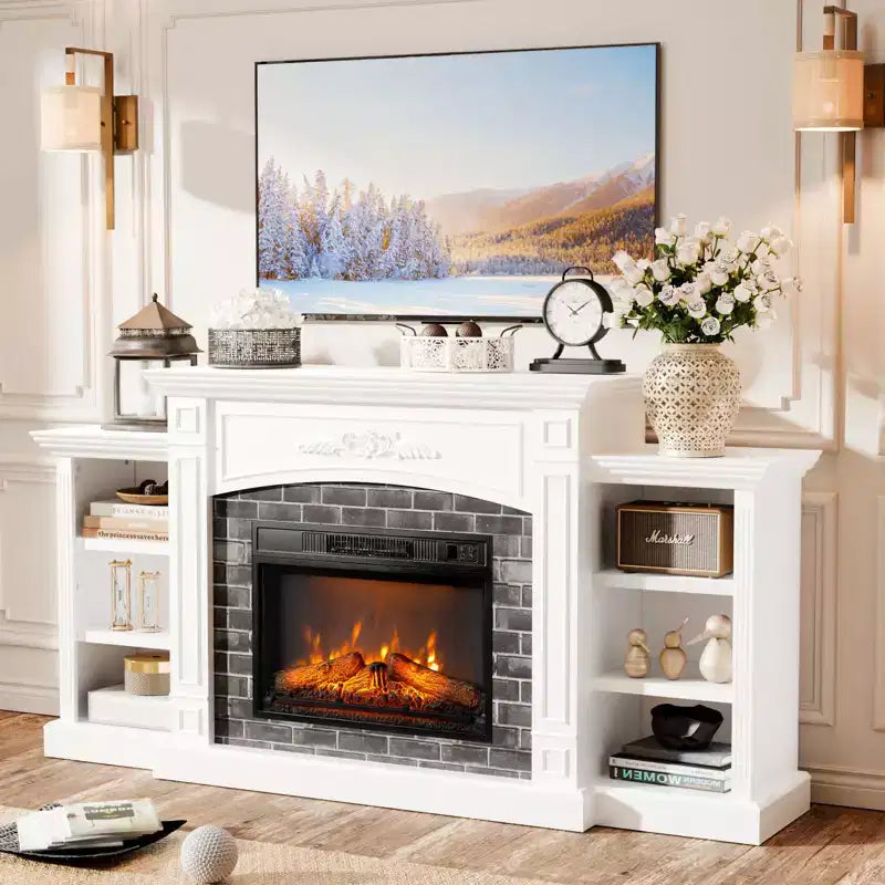 Meuble TV blanc pour cheminée