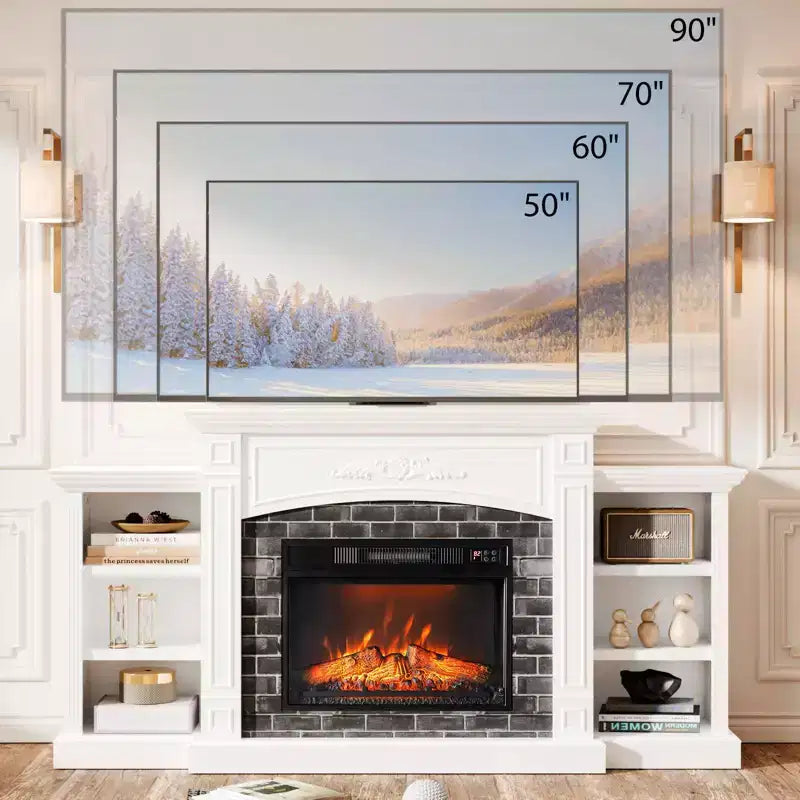 Meuble TV blanc pour cheminée