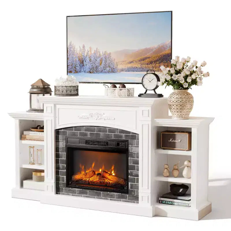 Meuble TV blanc pour cheminée