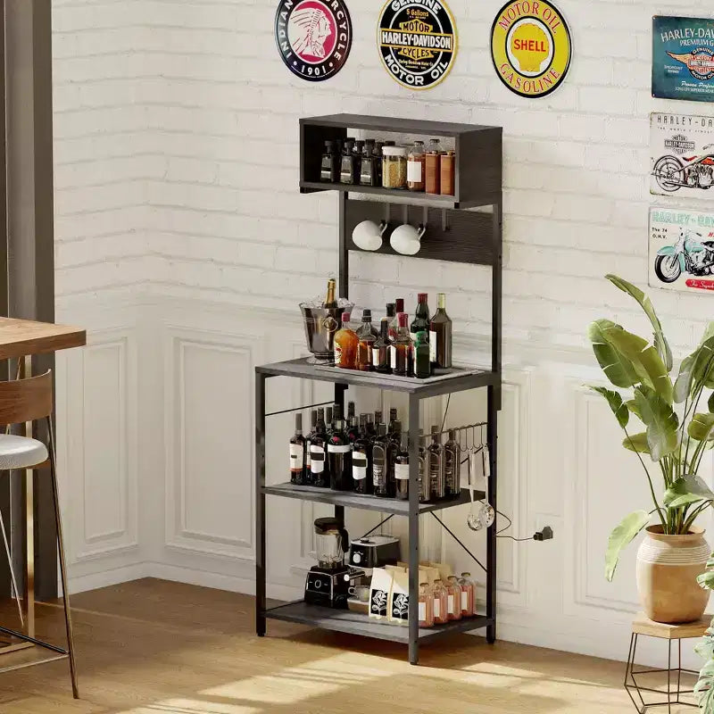 COZONY 59 Kitchen Bakers Rack 5-Tier Metal Storage Shelf with 10 S-Hooks Coffee Bar Station Microwave Stand Floor Standing Spice Rack Organizer