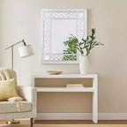 Royal Hampton 40 Inch Ornate Wood Mirror Portrait Round Cut Out Design White